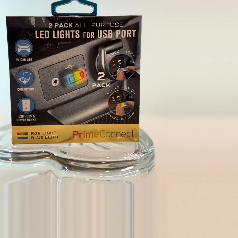 🆕 PrimeConnect 2-Pack USB LED Lights 💚 RGB + Blue Light – Car, PC, Power Bank